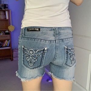 low rise bedazzled jean/denim shorts